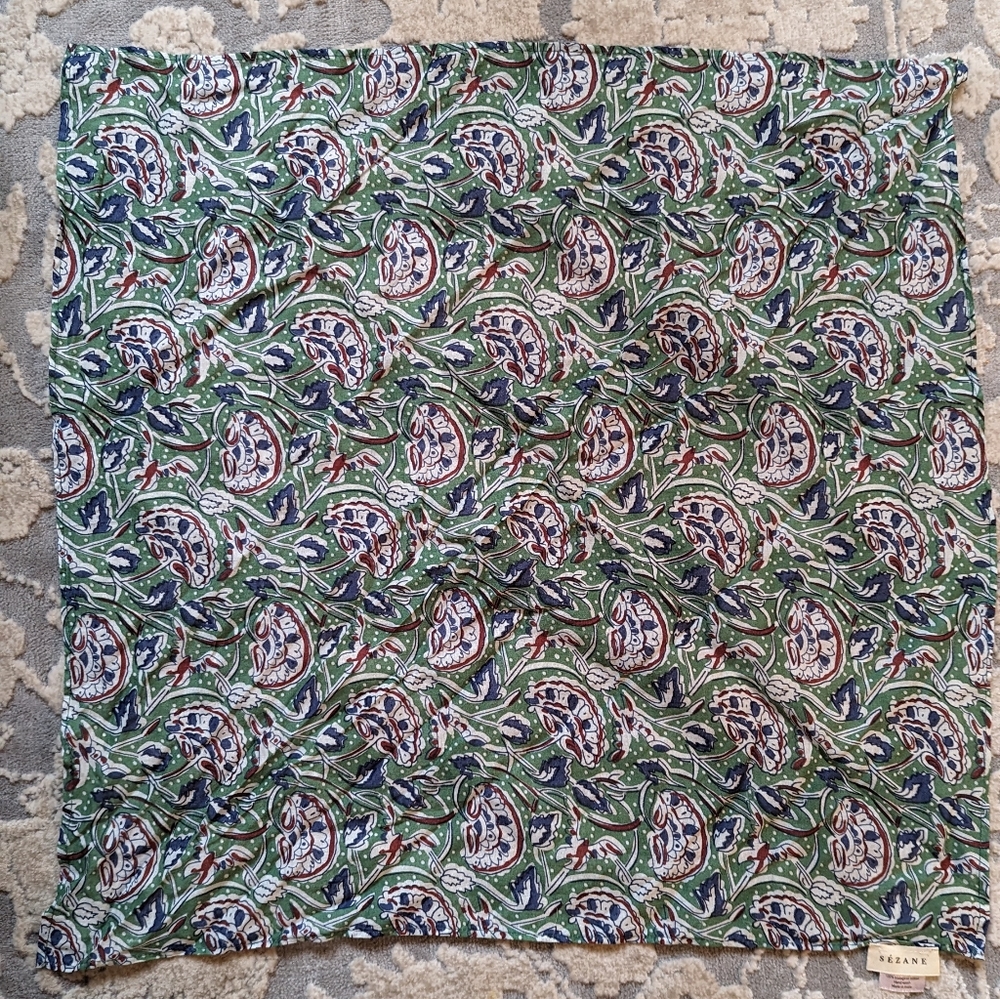 Sezane blue and green cotton scarf